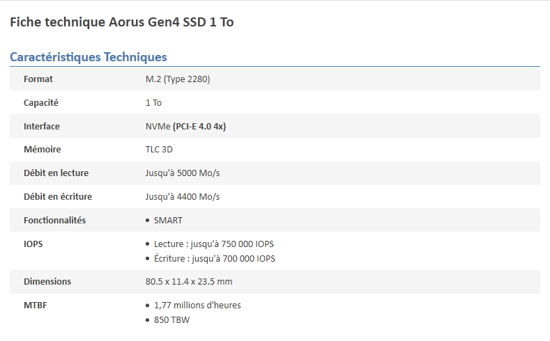 Screenshot 2020 10 21 Aorus Gen4 SSD 1 To Achat pas cher Avis