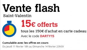 Darty 15€ offerts tous les 150€ d&#039;achat, dans la limite de 45€